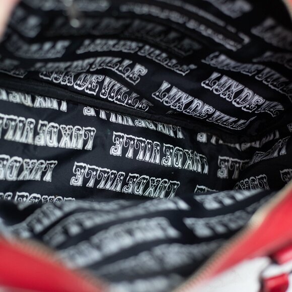 Lux De Ville Red Patent Leopard Rockabilly Pin Up Bag - Picture 11 of 15